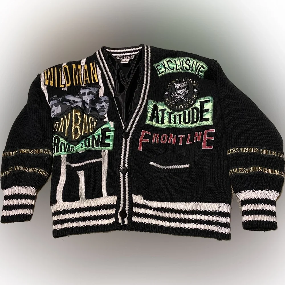 Men's Rare! Vintage Punk/New Wave Black Graphic Button Down Sweater Medium size
